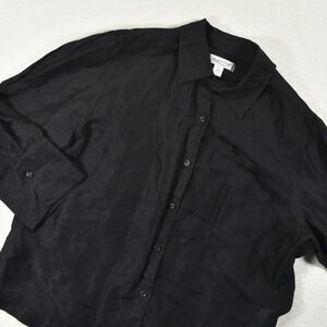 Coldwater Creek Womens 1X Chic Black Linen Silk Blend Button Up Shirt 3/4 Sleeve